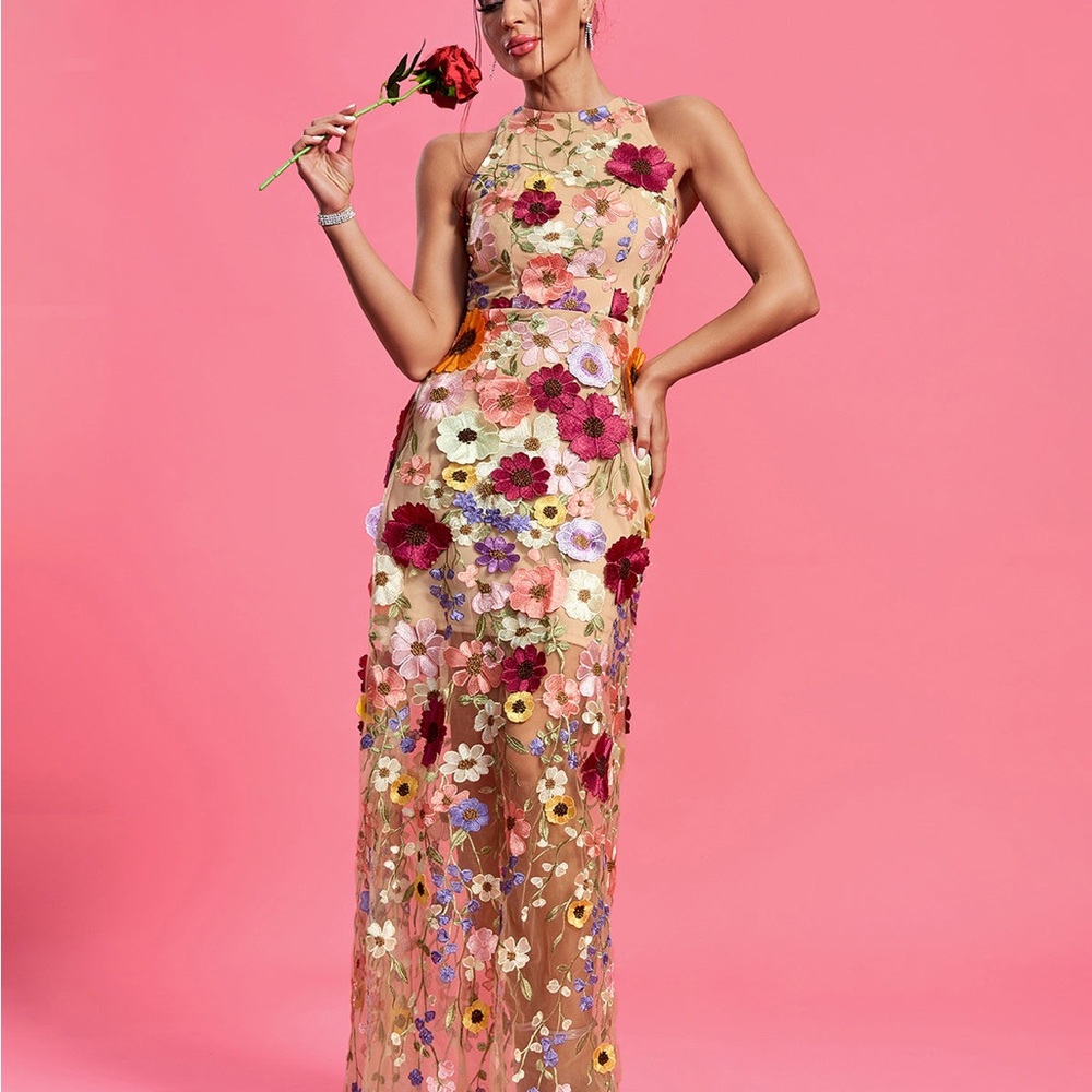 Floral Embroidered Sleeveless Dress